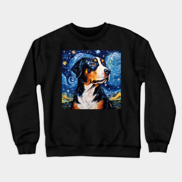 Greater Swiss Mountain Dog Painted in The Starry Night style Crewneck Sweatshirt by NatashaCuteShop